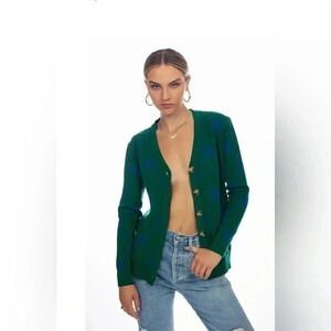 Ell and Emm Women’s Green Royal Blue EE V-Neck Cardigan Sweater Jumper Size M/L